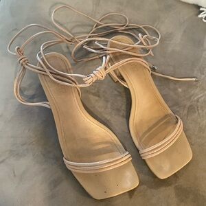 Schutz tan leather ankle wrap sandals